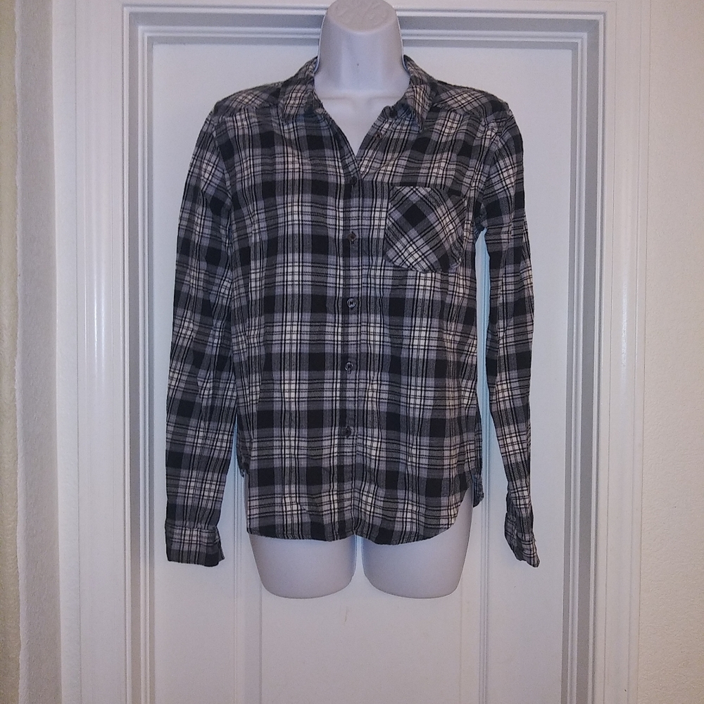 Paige Plaid Black White Button Down Shirt